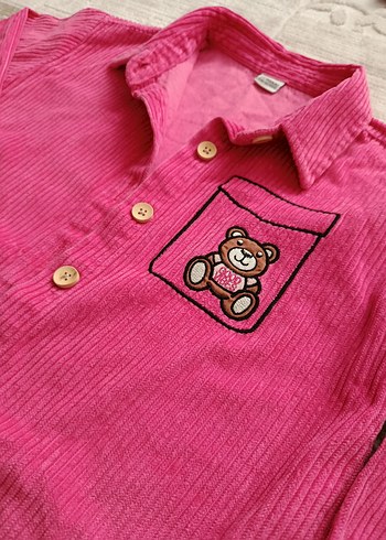 Pembe Nakışlı kız Çocuk Gömlek - Görsel 6