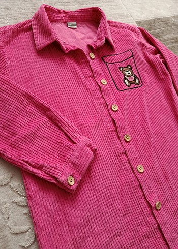 Pembe Nakışlı kız Çocuk Gömlek - Görsel 3