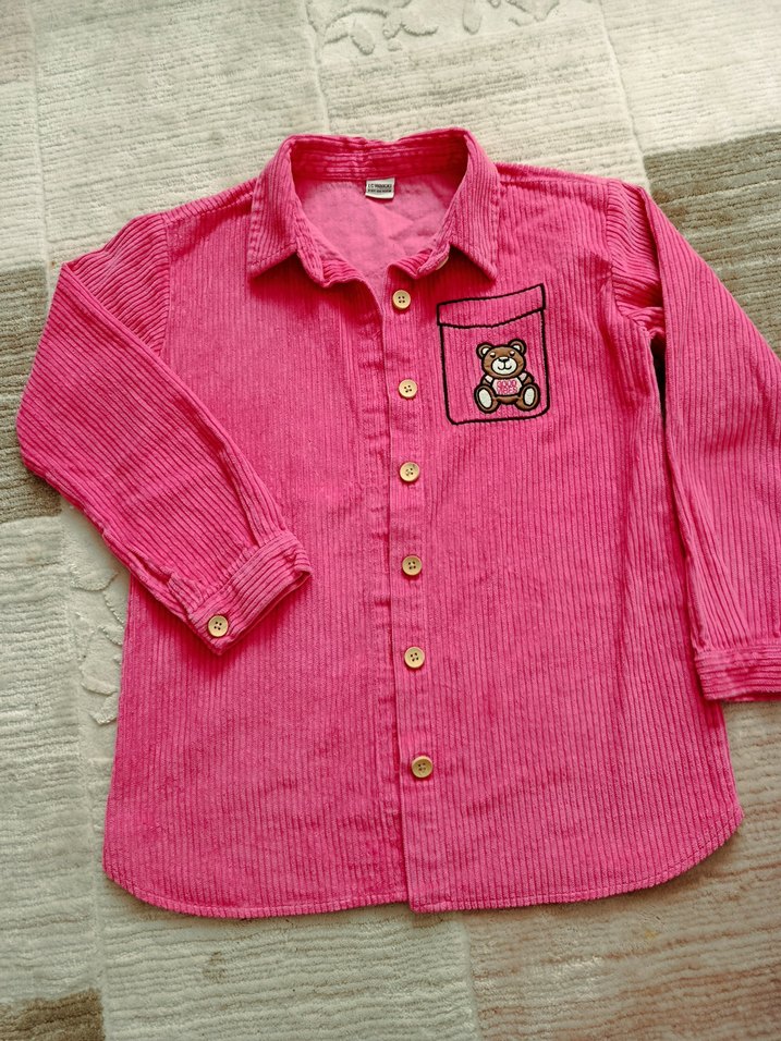 Pembe Nakışlı kız Çocuk Gömlek - Görsel 2