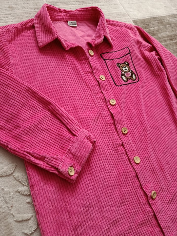 Pembe Nakışlı kız Çocuk Gömlek - Görsel 3