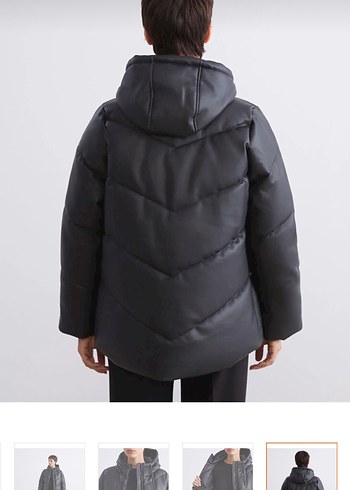 Siyah Deri Kapüşonlu Kadın Ceket - Görsel 5