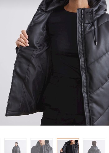 Siyah Deri Kapüşonlu Kadın Ceket - Görsel 4