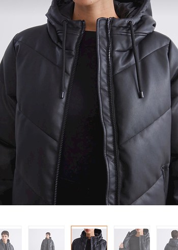 Siyah Deri Kapüşonlu Kadın Ceket - Görsel 3