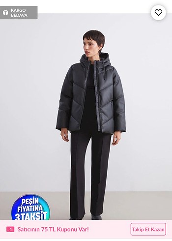 Siyah Deri Kapüşonlu Kadın Ceket - Görsel 2