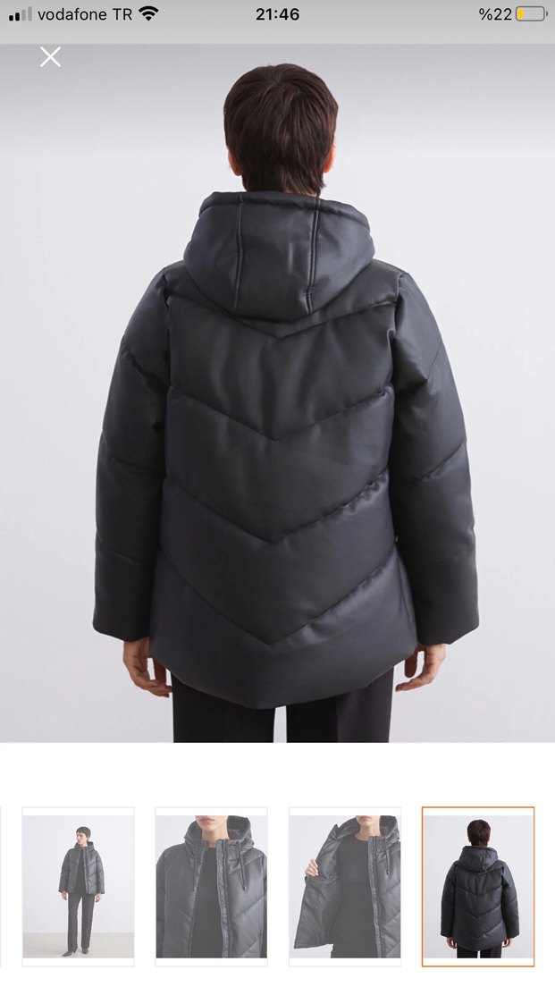 Siyah Deri Kapüşonlu Kadın Ceket - Görsel 5