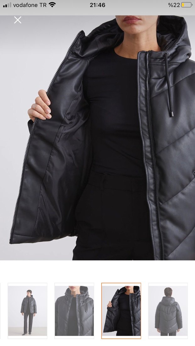 Siyah Deri Kapüşonlu Kadın Ceket - Görsel 4