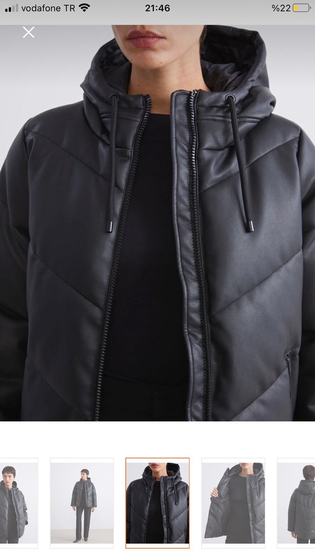 Siyah Deri Kapüşonlu Kadın Ceket - Görsel 3