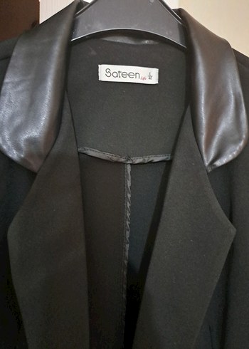 l Beden siyah Renk Deri Yakalı Siyah Kadın Blazer Ceket