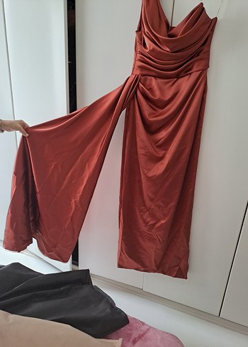 kiremit rengir romance Drapeli Uzun Abiye Elbise - Görsel 3