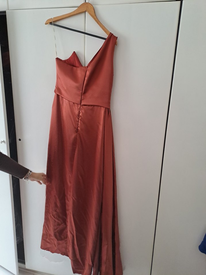 kiremit rengir romance Drapeli Uzun Abiye Elbise - Görsel 5