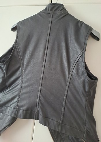Kemerli Siyah vinleks Deri Biker Yelek - Görsel 5