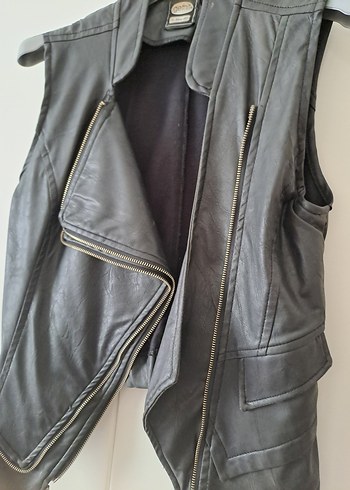 Kemerli Siyah vinleks Deri Biker Yelek - Görsel 4