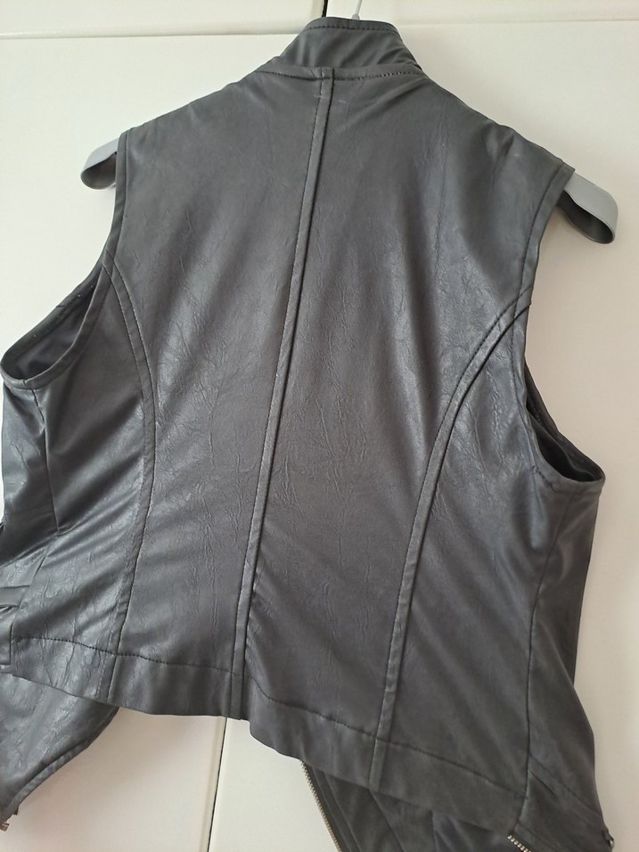 Kemerli Siyah vinleks Deri Biker Yelek - Görsel 5