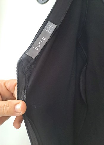 Siyah V Yakalı Drapeli Midi Elbise - Görsel 5