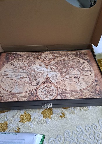 Yenigün Tavla  Dünya Haritası Desenli Tavla Takımı - Görsel 4