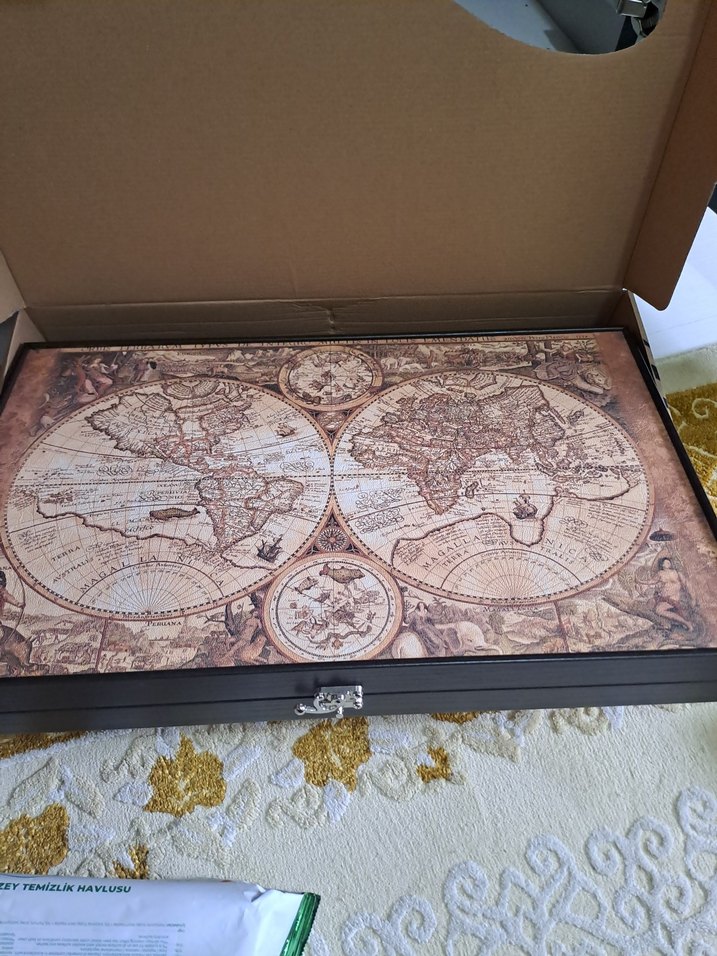 Yenigün Tavla  Dünya Haritası Desenli Tavla Takımı - Görsel 4