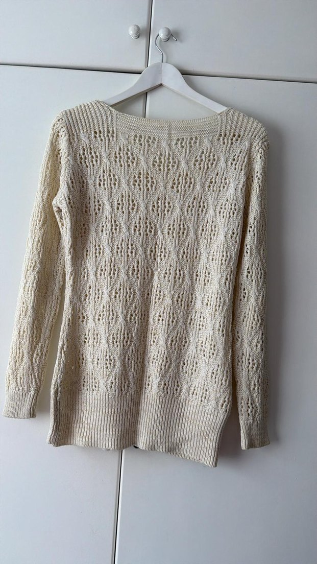 Bej Örgü Bohem Kadın Kazak - Görsel 2