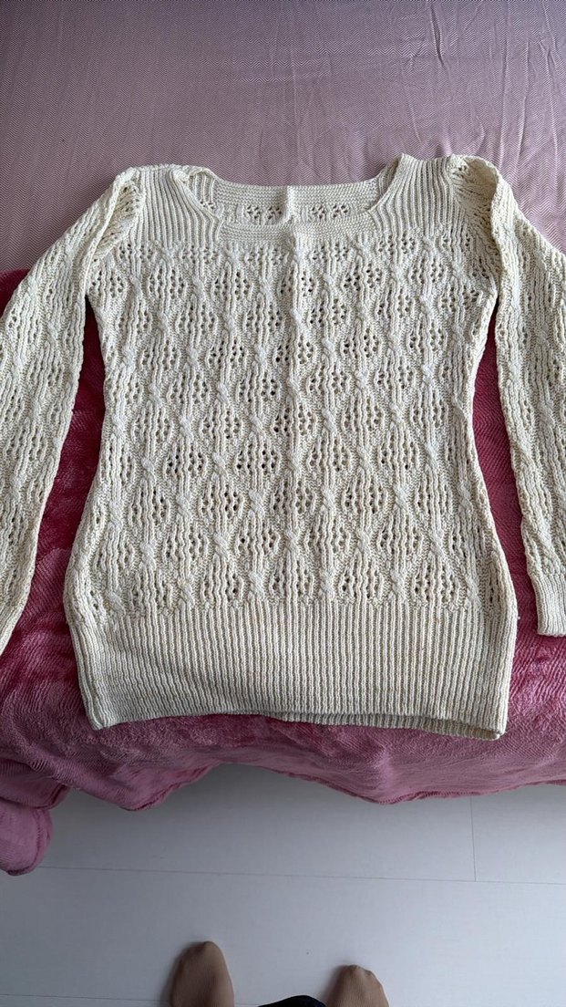 Bej Örgü Bohem Kadın Kazak - Görsel 3