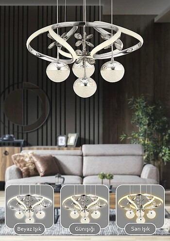 Diğer MODERN 4 TOPLU LED AVİZE (GÜMÜŞ RENGİ )