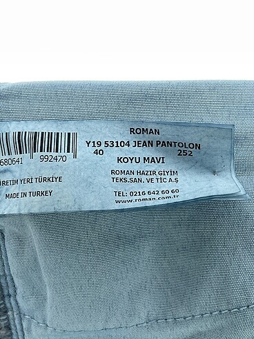 40 Beden lacivert Renk Roman Marka Jean / Kot %70 İndirimli.