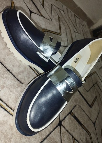 Yaya Gri Kürklü Mavi Dolgu Topuklu Kadın Ayakkabı