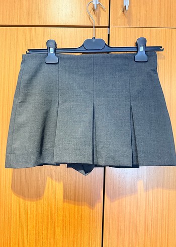 Zara Gri Pilili dusuk bel sortlu small Mini Etek