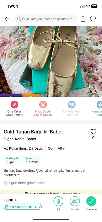 36 Beden altın Renk Mupa Shoes Gold Rugan Bağcıklı Babet