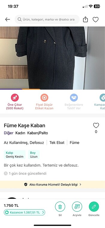 universal Beden gri Renk Füme Kaşe Kaban
