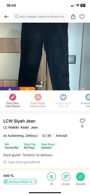 36 Beden siyah Renk LCW Siyah Jean