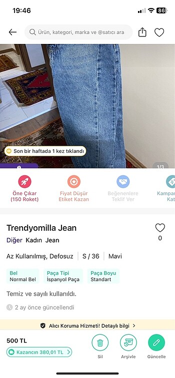36 Beden mavi Renk Trendyomilla Jean