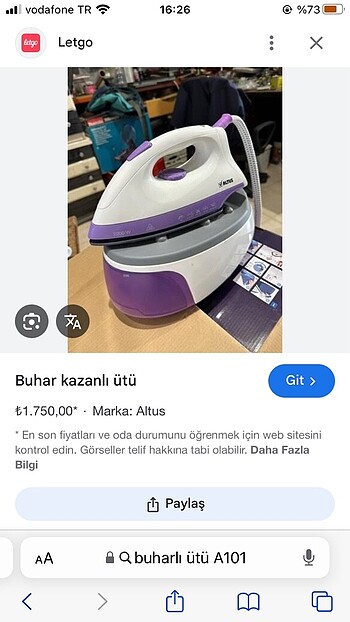 Buhar kazanlı ütü