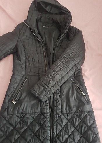 Fermuarlı Siyah Kadın Midi Mont - Görsel 5