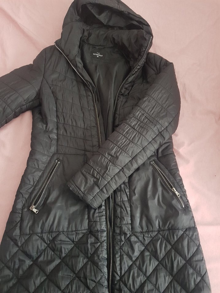 Fermuarlı Siyah Kadın Midi Mont - Görsel 5