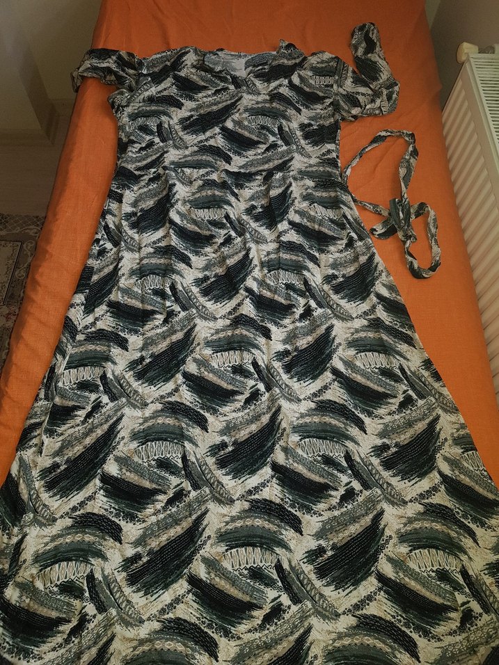 Gri Bağcıklı Uzun Straplez Kadın Elbise - Görsel 2