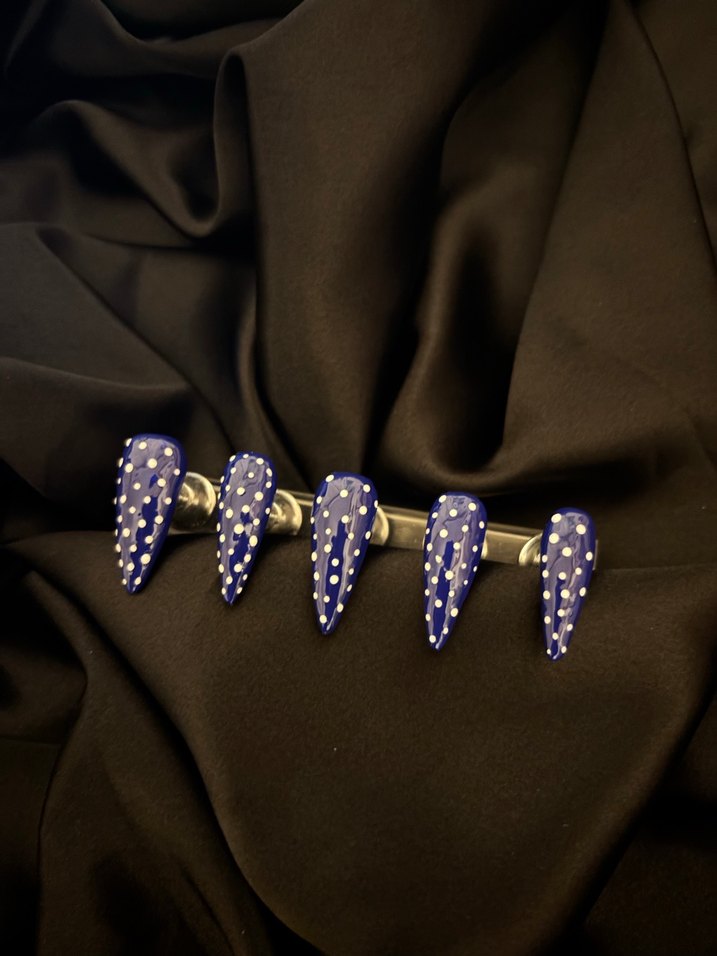 Lacivert Puantiyeli Jel Takma Tırnak - Görsel 2