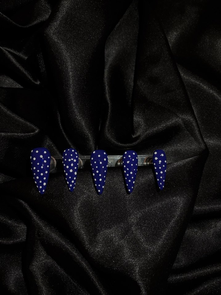 Lacivert Puantiyeli Jel Takma Tırnak - Görsel 3