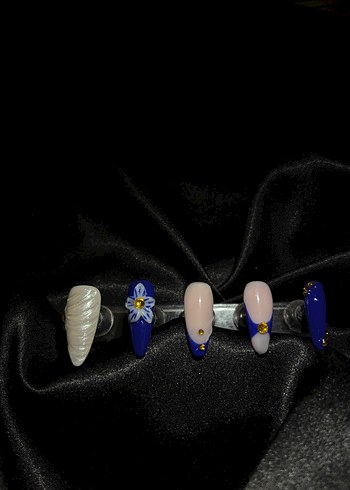 Mavi ve İnci Detaylı Jel Takma Tırnak - Görsel 3