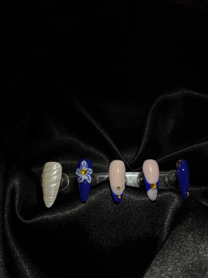 Mavi ve İnci Detaylı Jel Takma Tırnak - Görsel 3
