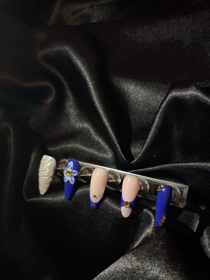 Mavi ve İnci Detaylı Jel Takma Tırnak - Görsel 2