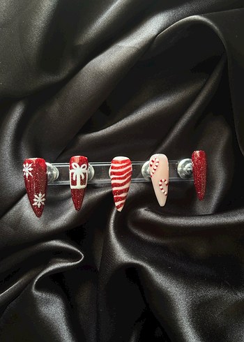 Kırmızı Parıltılı Yılbaşı Jel Takma Tırnak - Görsel 2