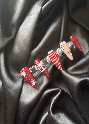 Kırmızı Parıltılı Yılbaşı Jel Takma Tırnak - Görsel 3