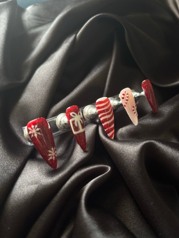 Kırmızı Parıltılı Yılbaşı Jel Takma Tırnak - Görsel 4