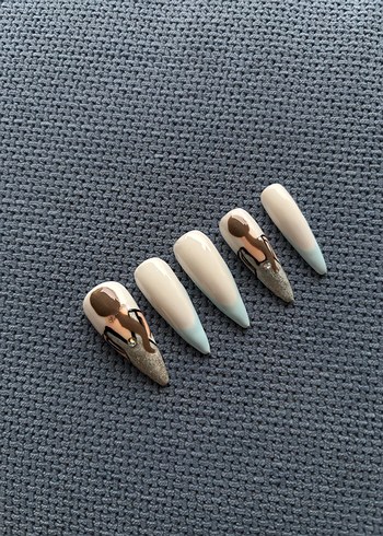 Bej ve Gri Tonlarda Dekoratif Jel Takma Tırnak Seti - Görsel 2