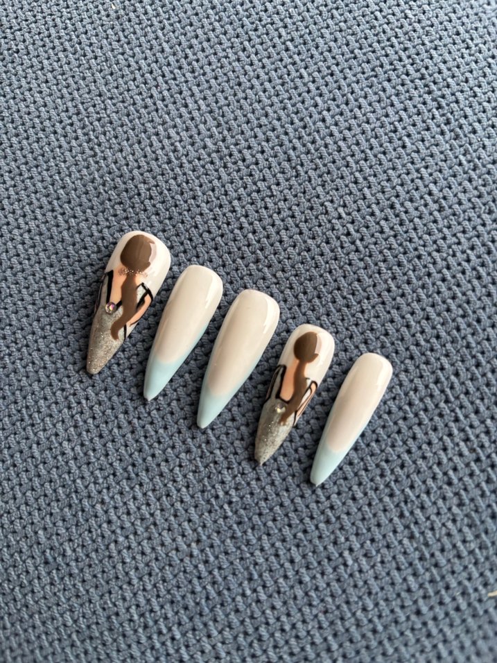 Bej ve Gri Tonlarda Dekoratif Jel Takma Tırnak Seti - Görsel 3