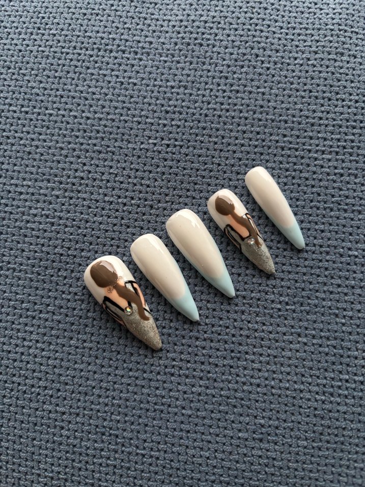 Bej ve Gri Tonlarda Dekoratif Jel Takma Tırnak Seti - Görsel 2