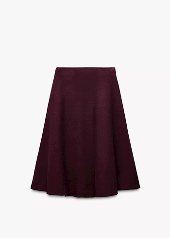 Bordo Pilili Midi Kadın Etek