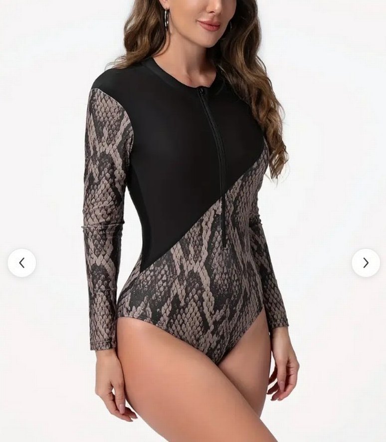 Deri Görünümlü Uzun Kollu Fermuarlı Mayo - Görsel 3