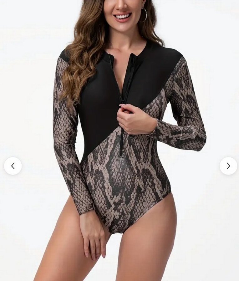 Deri Görünümlü Uzun Kollu Fermuarlı Mayo - Görsel 4