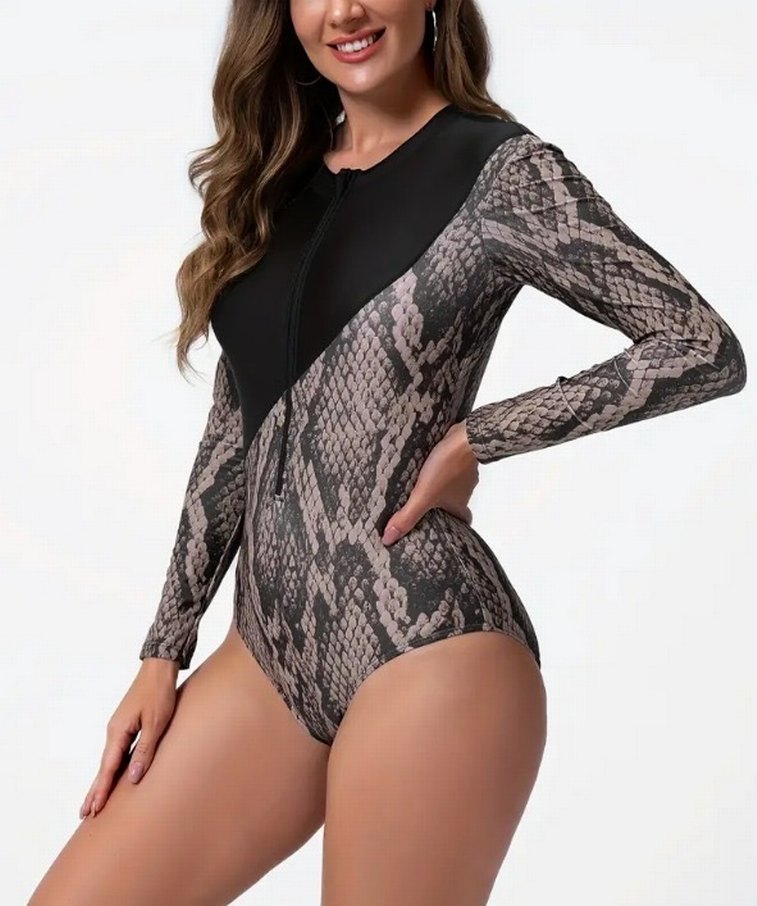 Deri Görünümlü Uzun Kollu Fermuarlı Mayo - Görsel 2