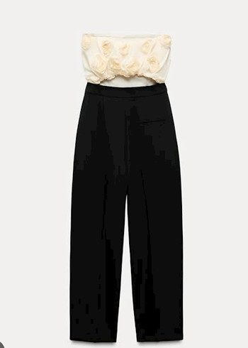 Zara Beyaz Straplez Çiçek Desenli Midi Tulum